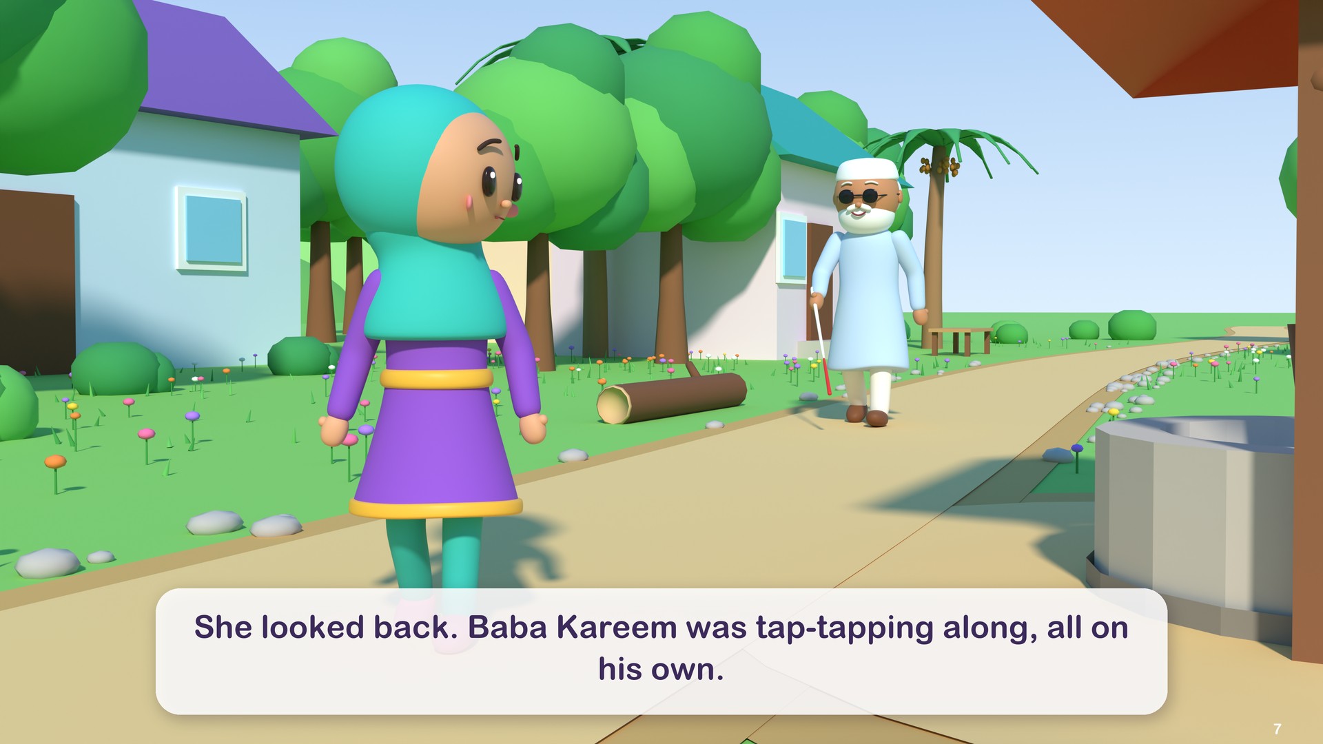 She looked back. Baba Kareem was tap-tapping along, all on his own.