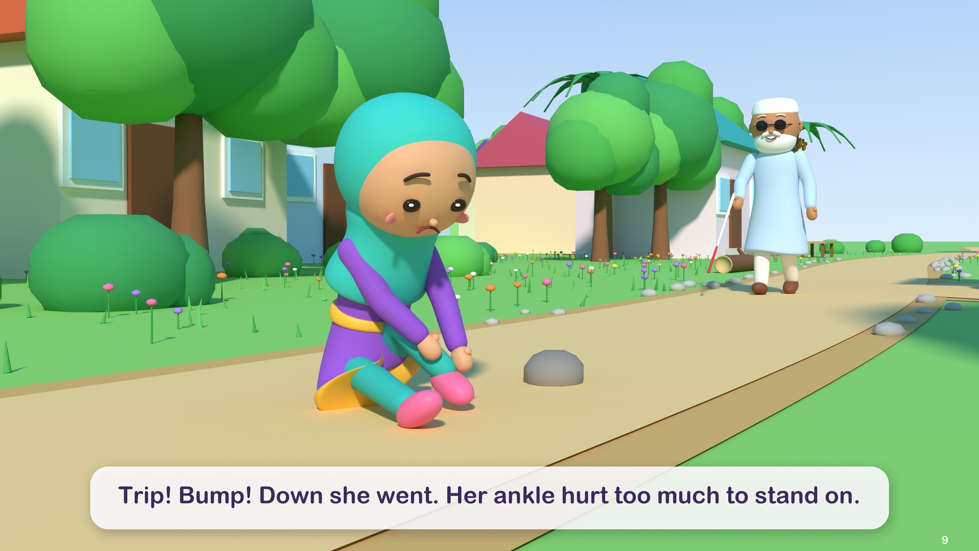 Trip! Bump! Down she went. Her ankle hurt too much to stand on.