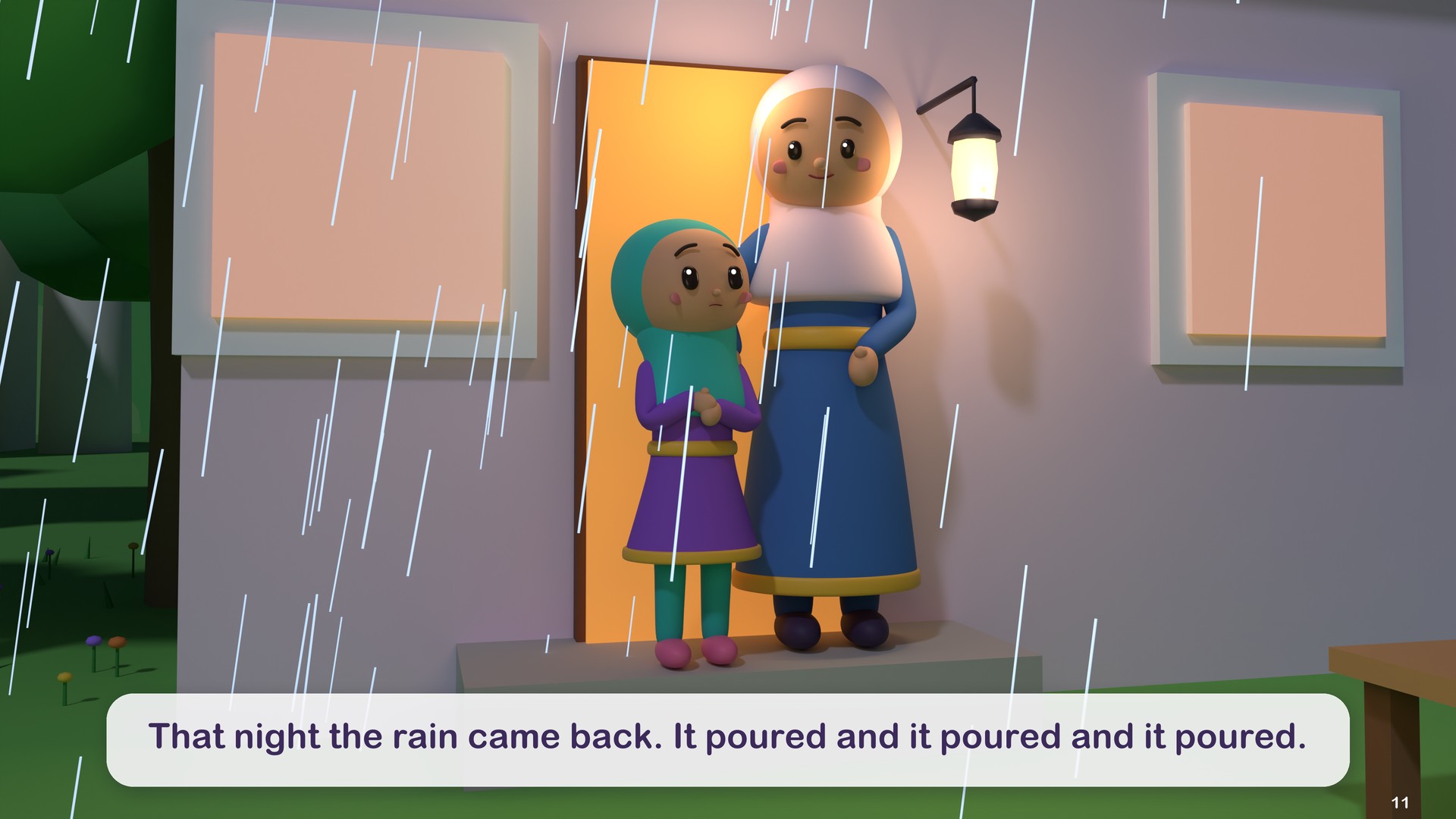 That night the rain came back. It poured and it poured and it poured.