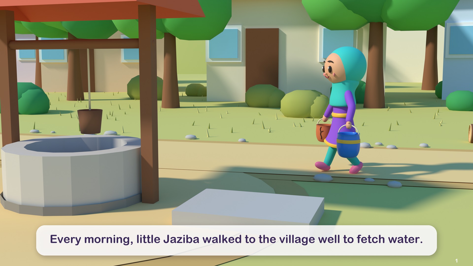 Every morning, little Jaziba walked to the village well to fetch water.