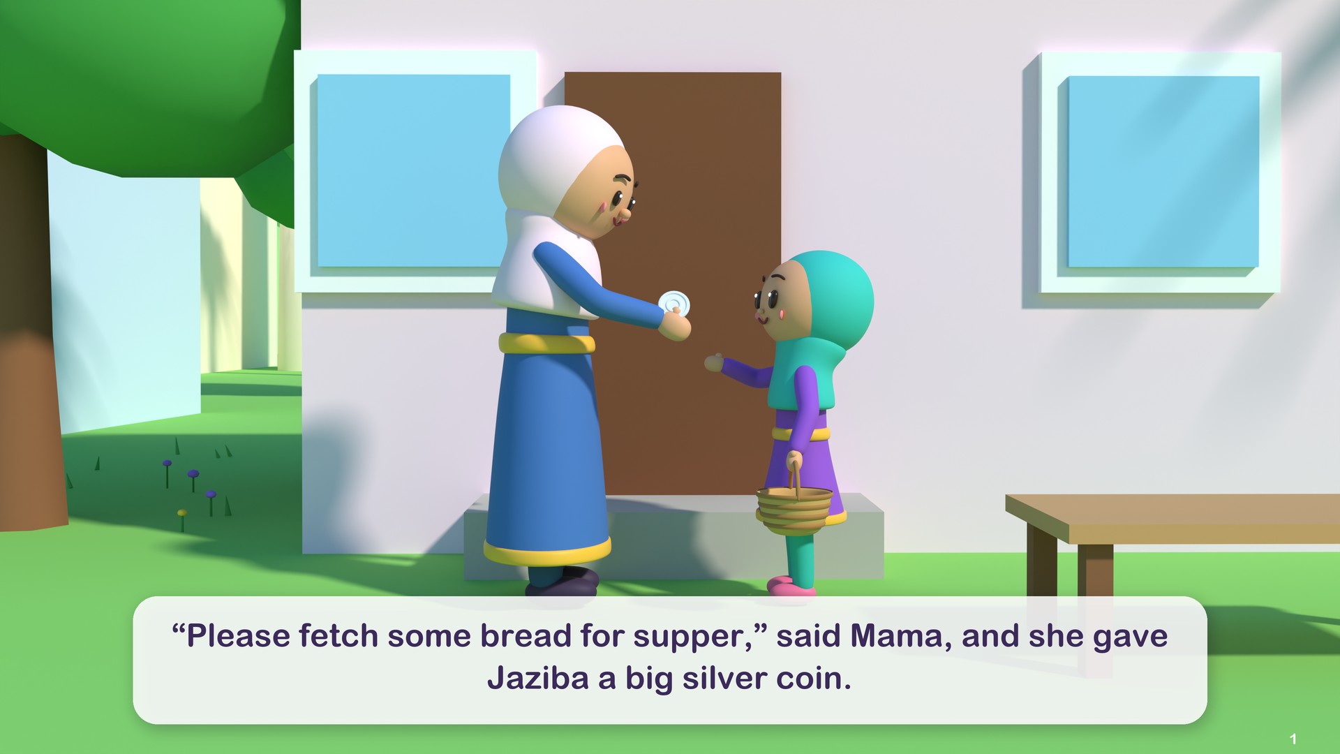 “Please fetch some bread for supper,” said Mama, and she gave Jaziba a big silver coin.