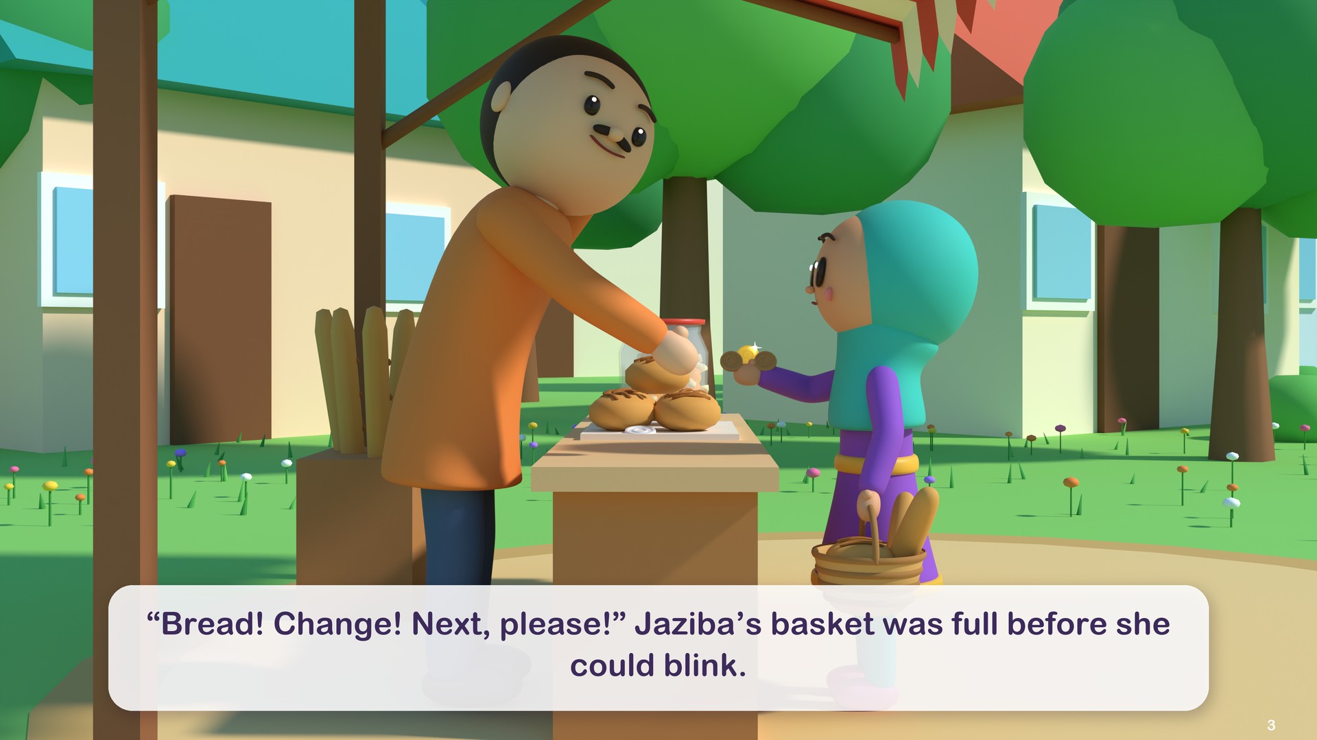 “Bread! Change! Next, please!” Jaziba’s basket was full before she could blink.