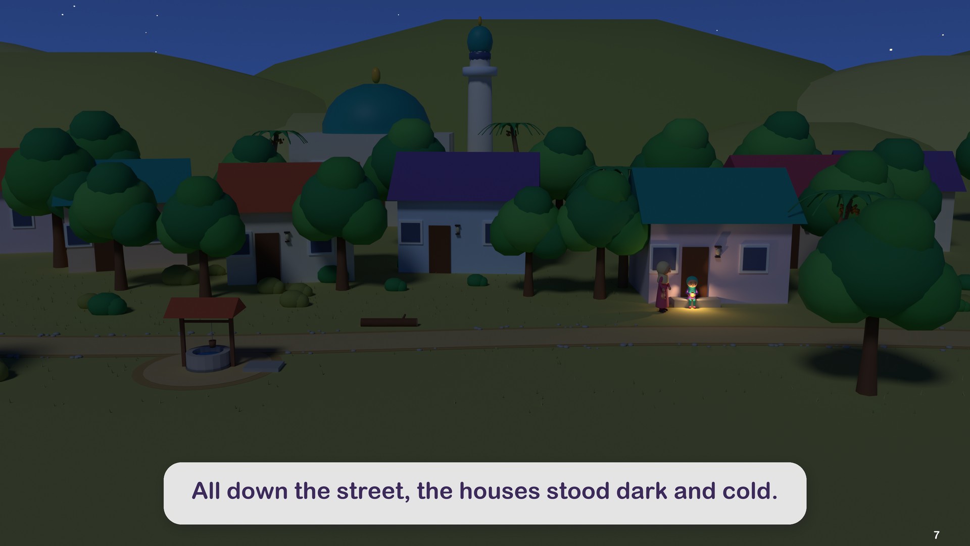 All down the street, the houses stood dark and cold.