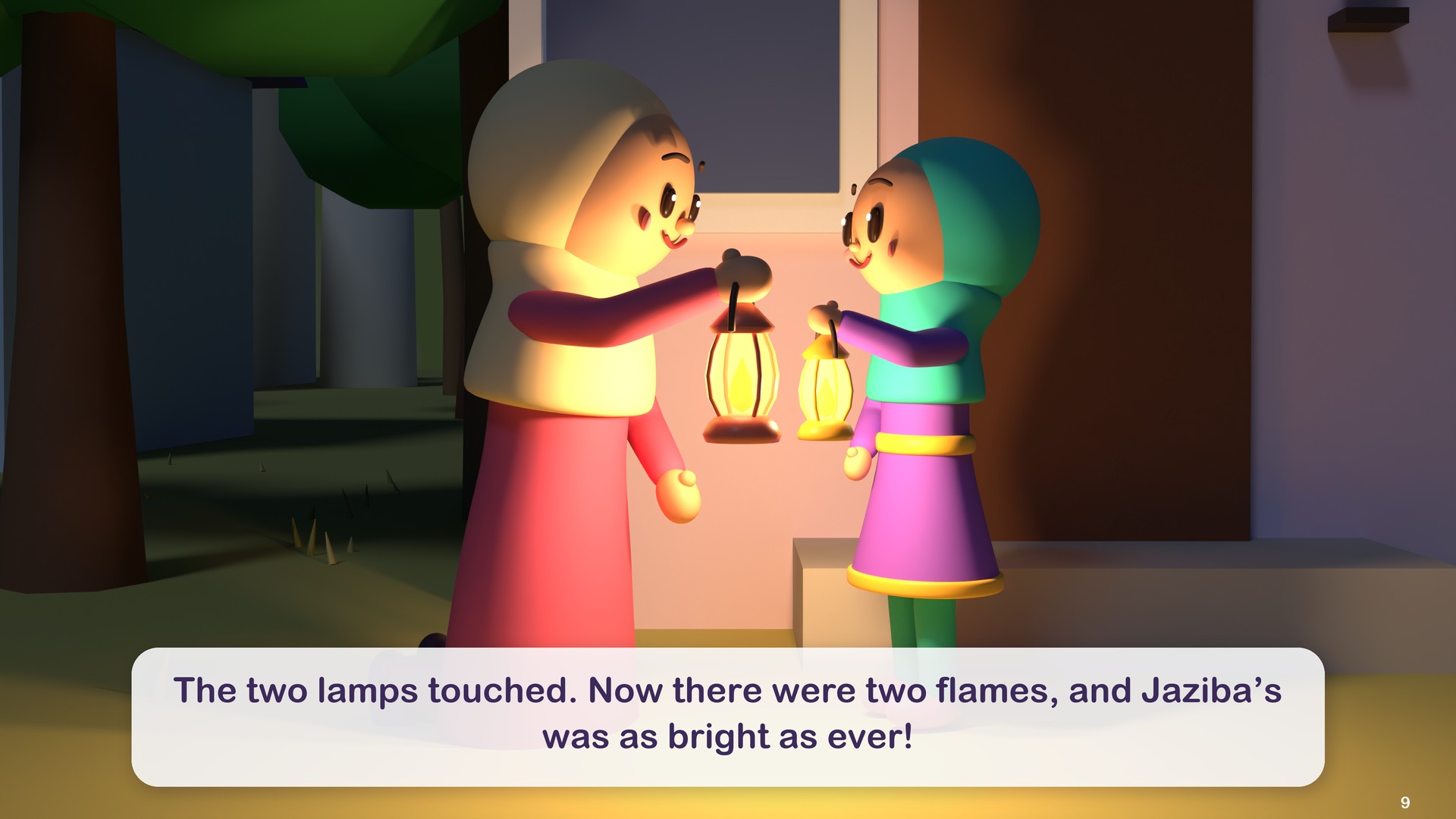 The two lamps touched. Now there were two flames, and Jaziba’s was as bright as ever!