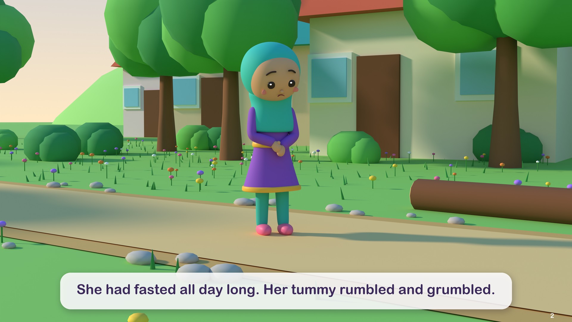 She had fasted all day long. Her tummy rumbled and grumbled.