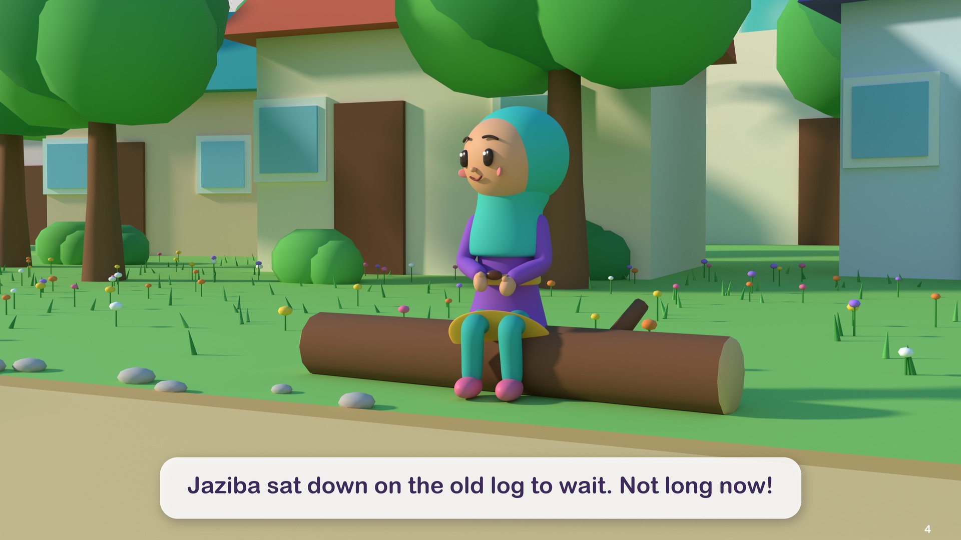 Jaziba sat down on the old log to wait. Not long now!