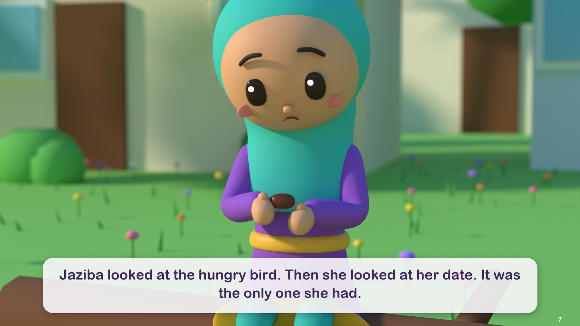 Jaziba looked at the hungry bird. Then she looked at her date. It was the only one she had.