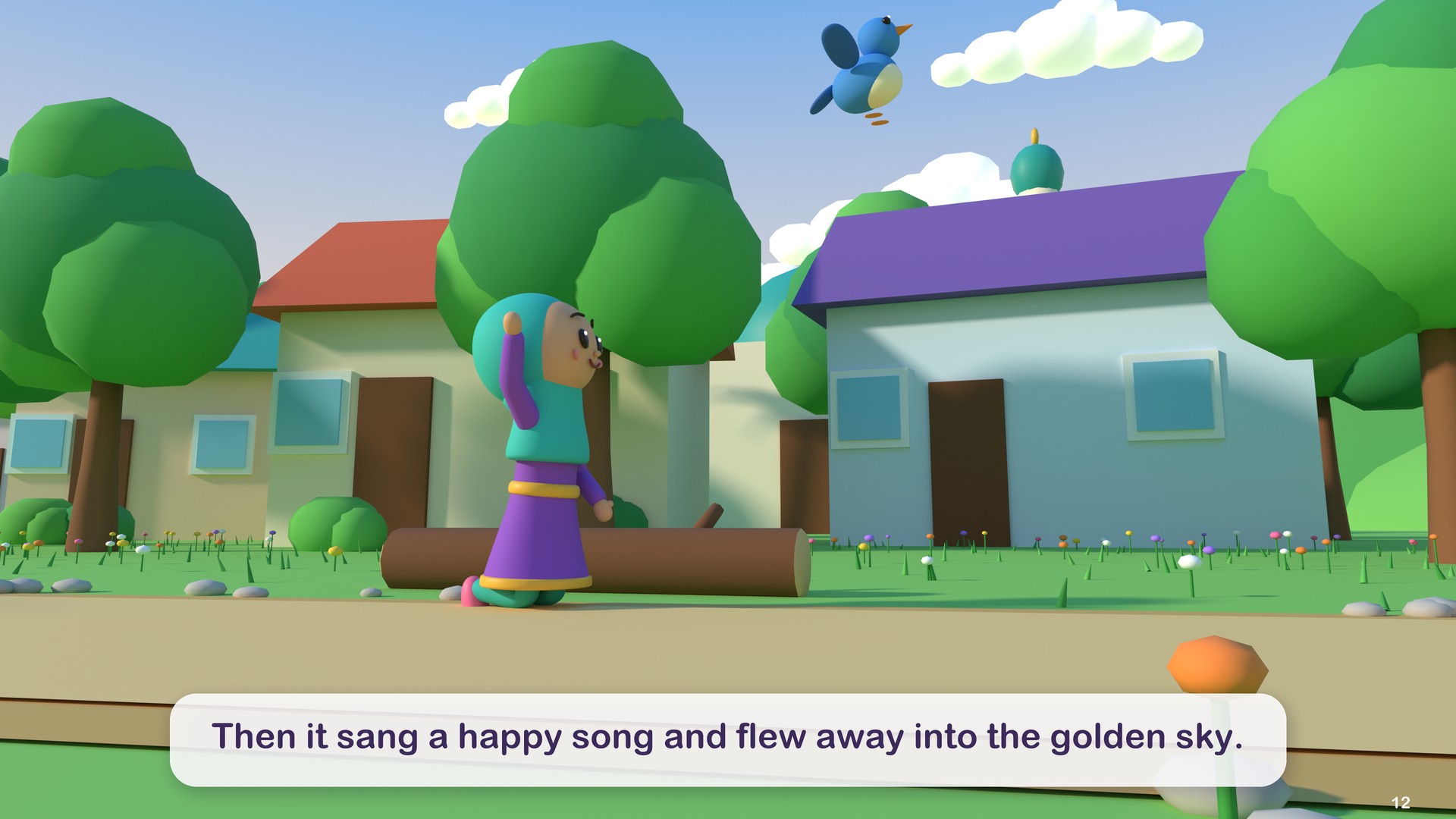 Then it sang a happy song and flew away into the golden sky.