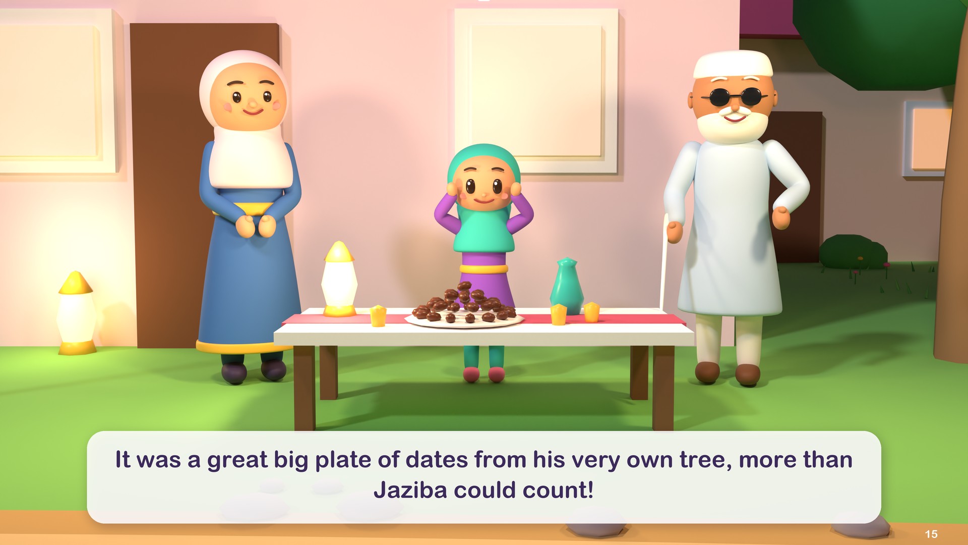 It was a great big plate of dates from his very own tree, more than Jaziba could count!