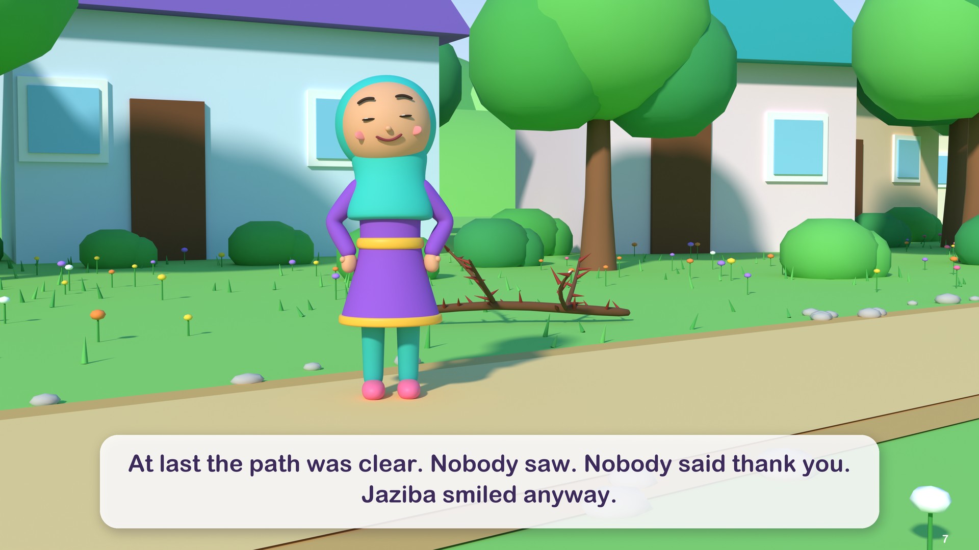 At last the path was clear. Nobody saw. Nobody said thank you. Jaziba smiled anyway.